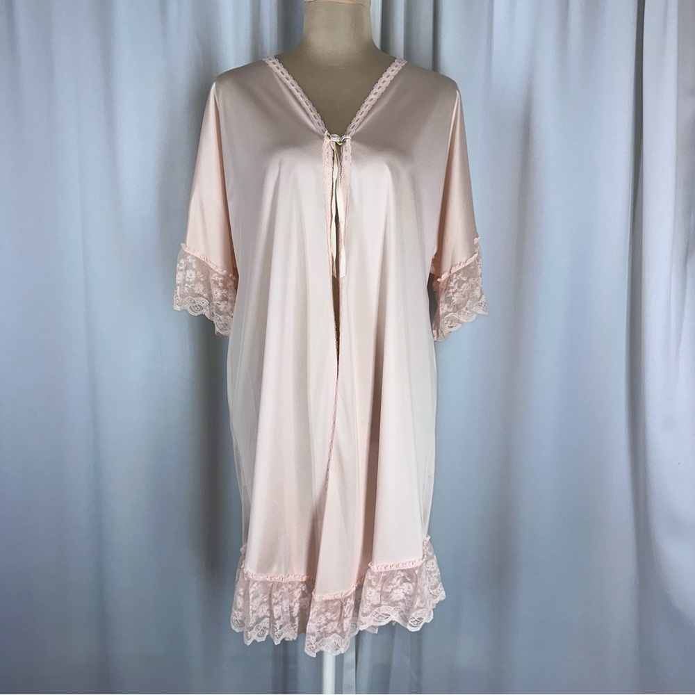 Vintage‎ ShadowLine Peignoir Robe Sz M Pink Sheer Chiffon Nylon Made In USA